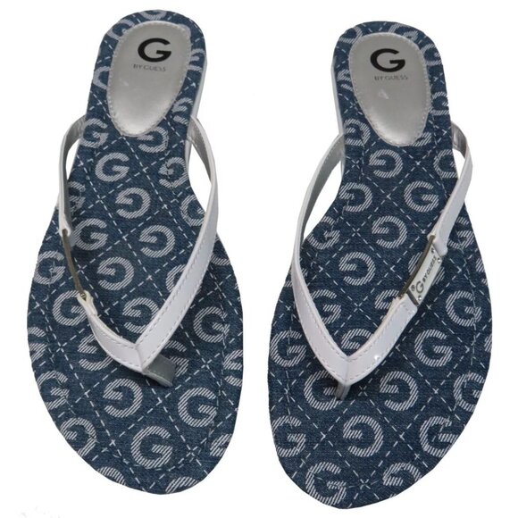 G by Guess Women's Jumper-C Flip Flops Sandals Blue and White - Picture 1 of 5